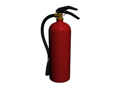 Red Fire Extinguisher With Black Nozzle Gold Valve And Hose 3d model