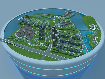 Miniature Urban Planning Model With Residential Buildings Roads Green Spaces And Water 3d model