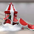 Red And White Carousel Structure With Watermelon Slices And Creamy Flow 3d model