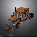 Orange Semi Truck with Large Front Grille Tall Cab Vertical Exhaust and Black Wheels