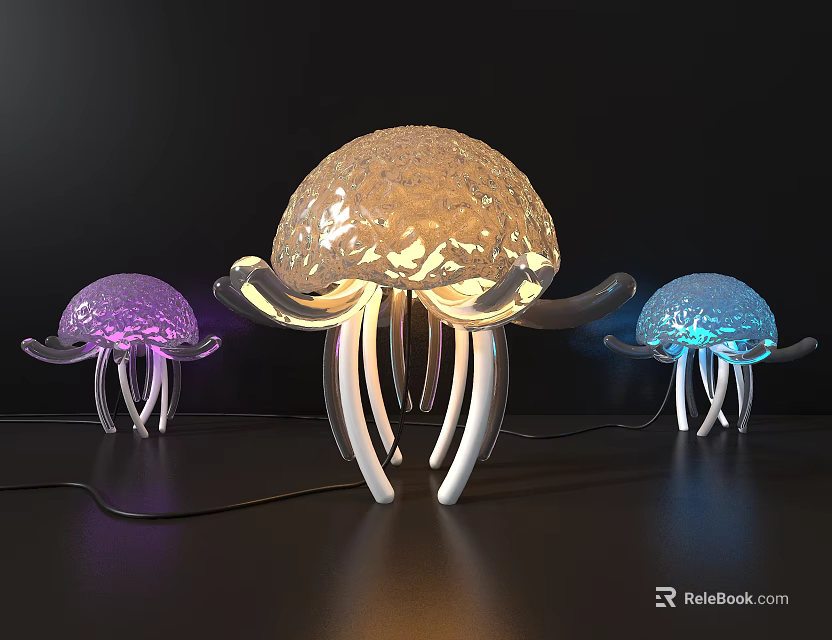 Unique Jellyfish Shaped Table Lamp With Colorful Glowing Design For Home Decor 3d model 
