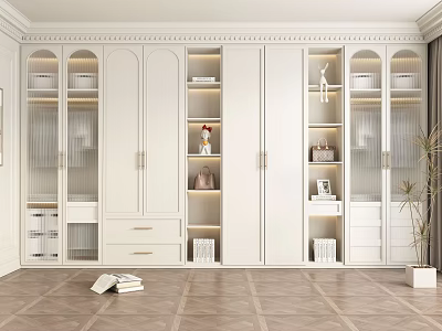 Modern White Wardrobe Interior With Glass Doors Drawers And Built in Lighting 3d model