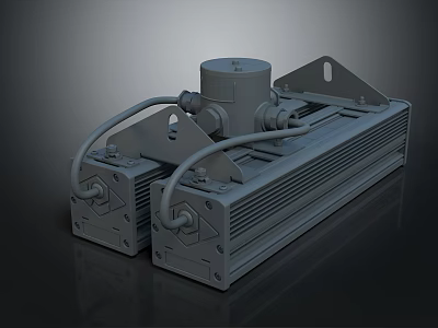 Gray Industrial Computer Hardware Module With Heat Dissipation Fins And Top Cylindrical Component 3d model