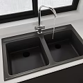 Black Double Kitchen Sink With Silver Faucet White Countertop And Window Background 3d model