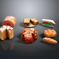 Assorted Delicious Food Items Featuring Cake Sliced Bread Sandwiches Roast Chicken And Small Buns
