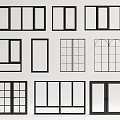 Black And White Window Collection With Various Simple Line Styles And Designs 3d model