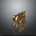 Golden Mechanical Tiger Sculpture With Detailed Structure And Shiny Metallic Surface
