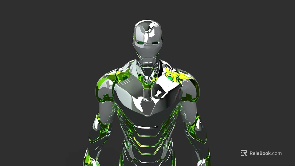 Game Movie Character Silver Metallic Robot With Green Glowing Accents And Futuristic Design 3d model 