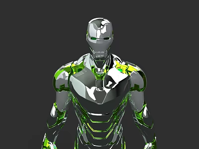 Game Movie Character Silver Metallic Robot With Green Glowing Accents And Futuristic Design 3d model