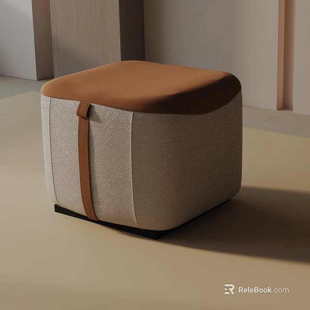 Modern Stylish Side Table With Brown Padded Top And Beige Fabric Body 3d model 