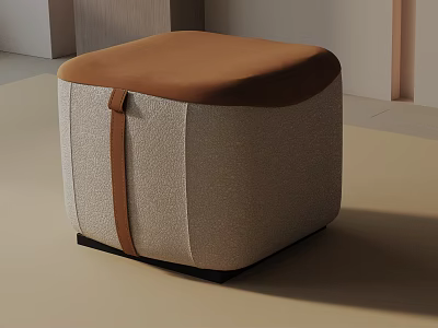 Modern Stylish Side Table With Brown Padded Top And Beige Fabric Body 3d model