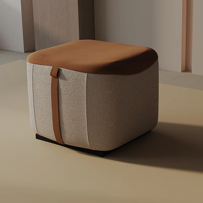 Modern Stylish Side Table With Brown Padded Top And Beige Fabric Body 3d model