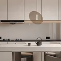 Modern Kitchen Interior Design With Island Cabinets Built in Oven Hanging Light And Natural Light