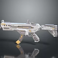 Futuristic Gun With Silver Gray Body And Yellow Accents And Mechanical Design Elements