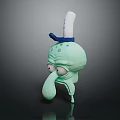 Green Animated Octopus Character In Blue White Chef Hat With Big Nose And Eyes