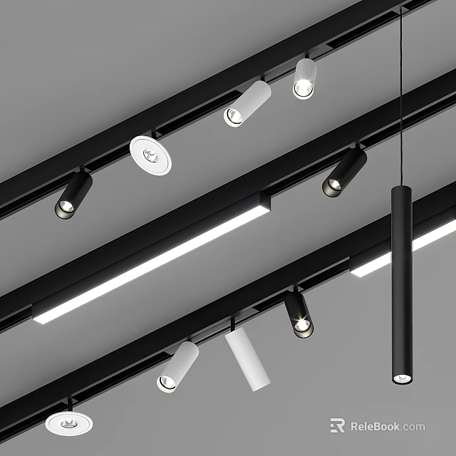 Modern Interior Ceiling Lighting Design With Adjustable Downlights And Spotlights Fixtures 3d model 