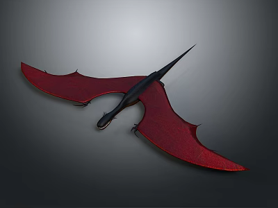 Flying Pterosaur With Red Wings And Black Body On Gray Background 3d model