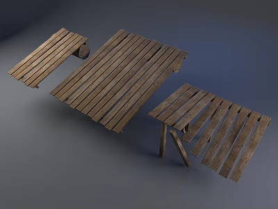 Wooden Road Facilities With Planks For Pathway Construction And Durable Structure 3d model