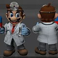 Mario Character In Doctor Coat Holding Blue Capsule With Stethoscope 3D Model Front Back View