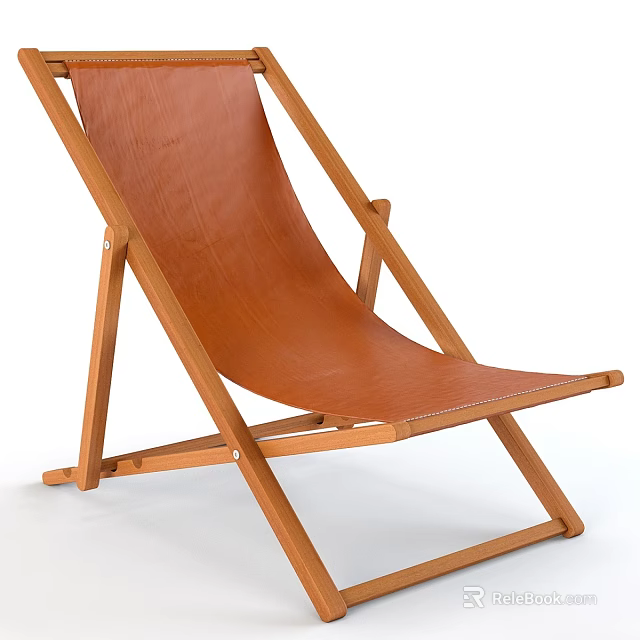 Brown Leather Seat Wooden Frame Leisure Chair With Foldable Crossed Legs Design 3d model 