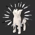 White Cat Surrounded by Many Sharp Knives in Circular Pattern