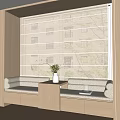 Bay Window With Beige Cushioned Seats Wooden Side Table And Green Plant In White Vase