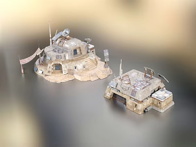 Future Architecture Domed Base Structures With Antennas And Functional Platform Facilities 3d model