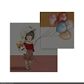 Girl Portrait Painting with Astronaut Helmet Holding Cat and Colorful Balloons Artwork