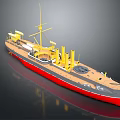 Detailed Vintage Water Vessel Model with Yellow Superstructure Red Hull Multiple Chimneys and Mast