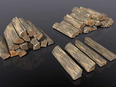 Natural Stone and Wood Display Featuring Stacked Pieces in Various Shapes and Rustic Texture 3d model