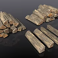 Natural Stone and Wood Display Featuring Stacked Pieces in Various Shapes and Rustic Texture