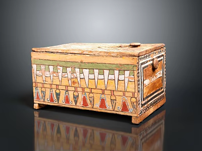 Ancient Egyptian Style Wooden Box On Legs With Colorful Geometric Patterns And Lid 3d model