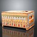 Ancient Egyptian Style Wooden Box On Legs With Colorful Geometric Patterns And Lid