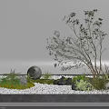 Indoor Landscape With White Gravel Moss Greenery Round Decorative Ball And Black Stones In Tray