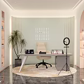 Modern Public Office Space Design With Desk Office Chair Bookshelves And Potted Plant