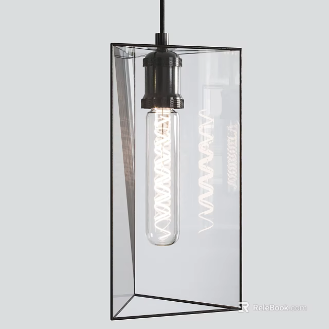 Modern Pendant Light With Black Metal Fixture Clear Glass Shade And Vintage Filament Bulb 3d model 