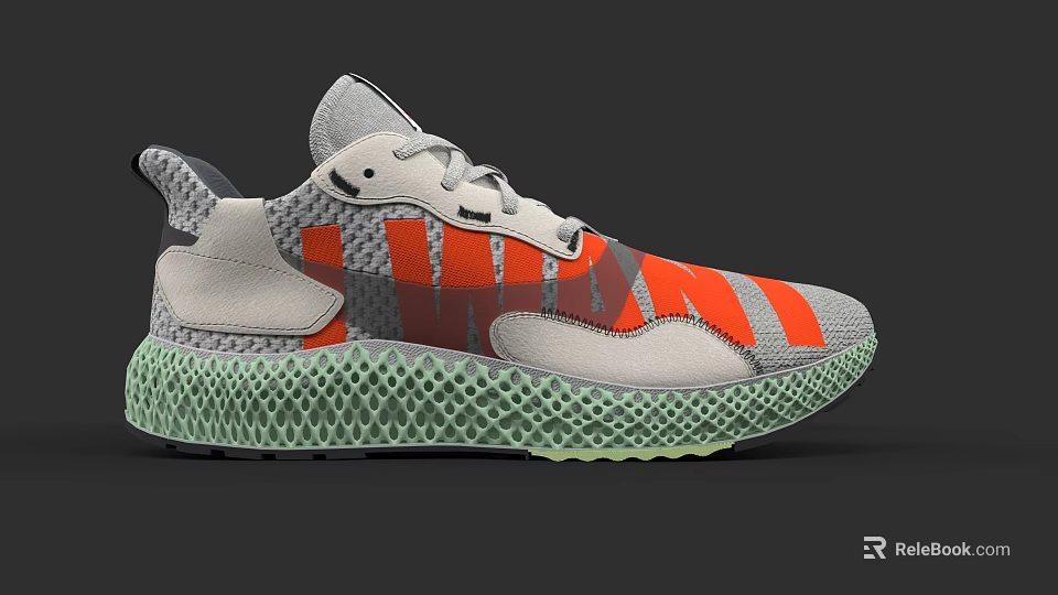 Gray Orange And Green Running Shoes With Mesh Upper And Cushioned Sole 3d model 