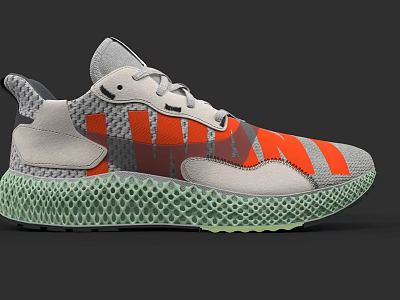 Gray Orange And Green Running Shoes With Mesh Upper And Cushioned Sole 3d model