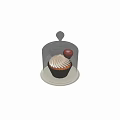 Elegant Decorative Ornament Set With Glass Dome Cupcake Cream Topping Strawberry And Transparent Base