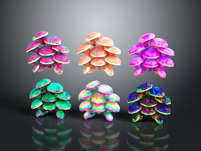 Vibrant Mushroom Like Plants With Shiny Surface Various Colors And Reflections On Dark Background 3d model