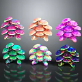 Vibrant Mushroom Like Plants With Shiny Surface Various Colors And Reflections On Dark Background