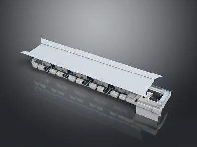 Modern Architectural Design With White Extended Roof And Linear Aligned Units 3d model