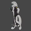 White Fur Anthropomorphic Snow Leopard Game Character With Blue Nose Green Eyes And Waving Hand