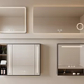 Modern Illuminated Bathroom Mirrors With Storage Cabinets And Time 3d model