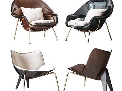 Modern Stylish Accent Chairs With Upholstered Seats And Metal Legs In Various Colors 3d model