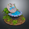 Decorative Home Water Feature with Metal Plate Blue Dragonfly Design Green Ferns and Stone Base
