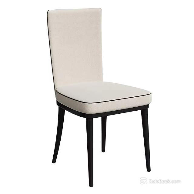 Modern Single Chair With Beige Fabric Seat Black Trim And Slender Legs 3d model 