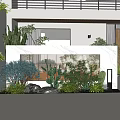Front Yard Garden Landscape With White Low Wall Grid Design And Diverse Plants