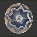 Octagonal Decorative Fountain With Blue Tile Patterns And Central Water Spout 3d model