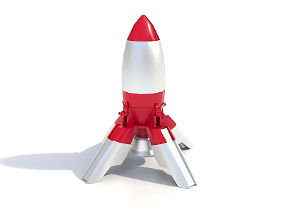 Red and White Toy Rocket Model With Silver Accents And Stand Structure 3d model